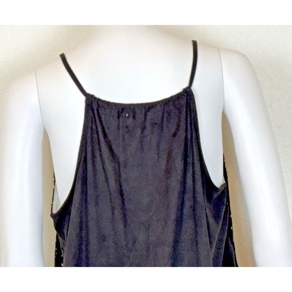 Black‎ Eyelet Cutout Cami Tank Top Womens Size M Asymmetrical Hem Festival Indie - Picture 8 of 16